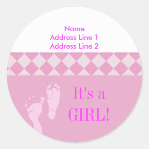 Rond Adreslabel Roze Baby Voeten Baby shower Ronde Sticker