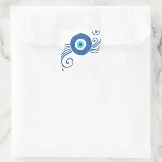 rond blauw boezem vierkante sticker (Tas)