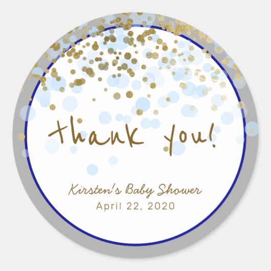Rond Blauw en Goud Baby shower Dank u Stickers (Voorkant)