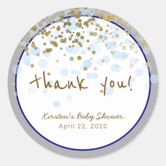 Rond Blauw en Goud Baby shower Dank u Stickers