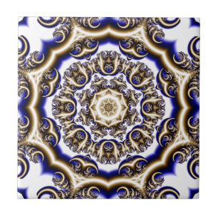 Rond blauw fractal patroon tegeltje