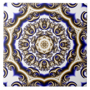 Rond blauw fractal patroon tegeltje
