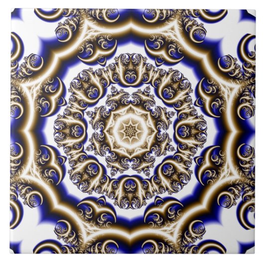 Rond blauw fractal patroon tegeltje (Voorkant)