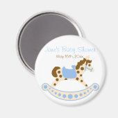 Rond Blauw Rocking Horse Baby shower Magnet (Voorkant / Achterkant)