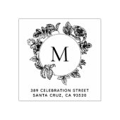 Rond Bloemen Lijst Monogram & Retouradres Rubberstempel (Afrduk)
