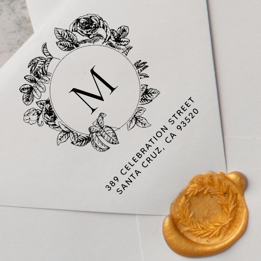 Rond Bloemen Lijst Monogram & Retouradres Rubberstempel