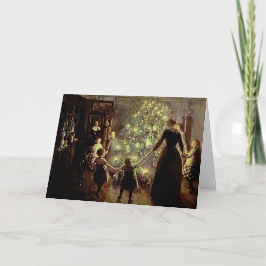 Rond de Kerstboom Feestdagen Kaart (Voorkant)