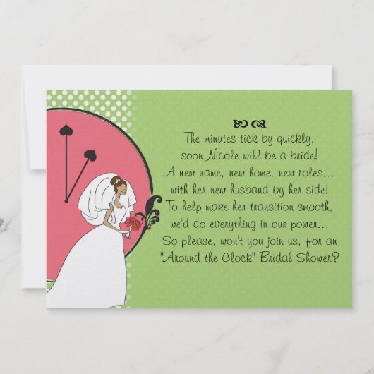 "Rond de Klok" Bridal Shower Uitnodiging (Voorkant)