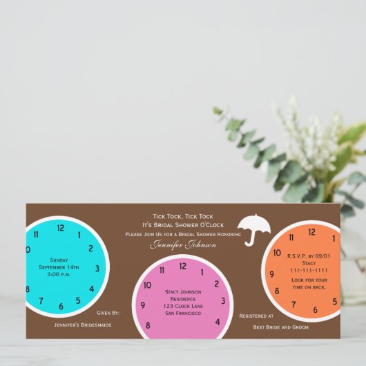 Rond de klok Bruids Douche Uitnodiging Bruin (Staand voorkant)