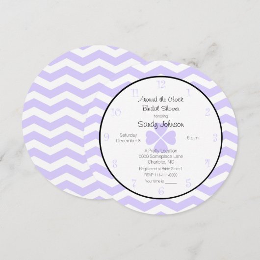 Rond de klok Bruids Douche Uitnodiging Lavendel (Voorkant / Achterkant)