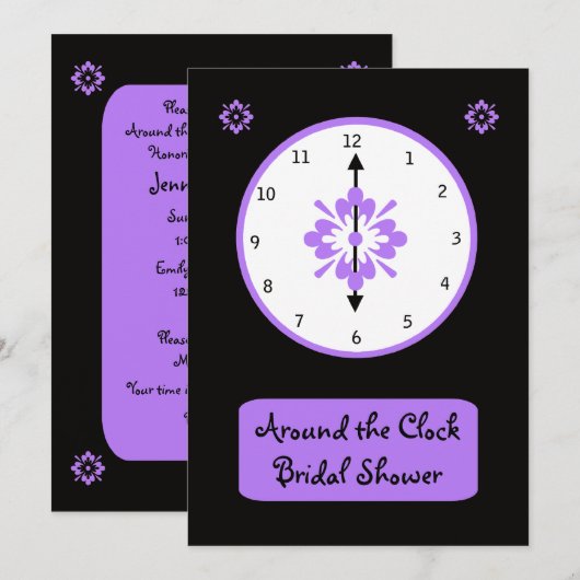 Rond de klok bruids douche uitnodiging - Violet (Voorkant / Achterkant)