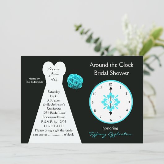 Rond de klok bruids douche uitnodigingen (Staand voorkant)