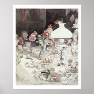 Rond de lamp op 's avonds, 1900 (m/vC op papier) Poster