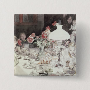 Rond de lamp op 's avonds, 1900 (m/vC op papier) Vierkante Button 5,1 Cm