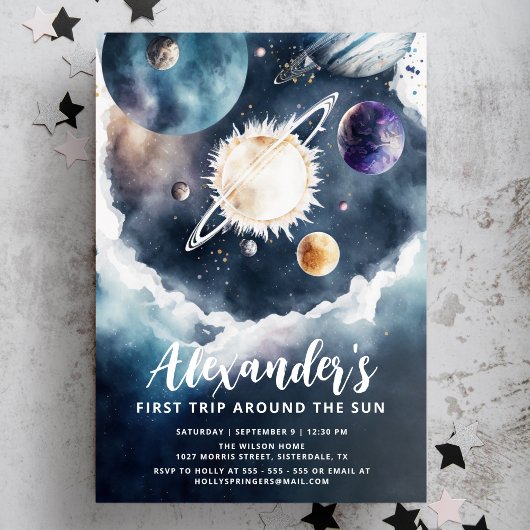 Rond de Waterverf van de Zon jongen 1 geboorde dag Kaart