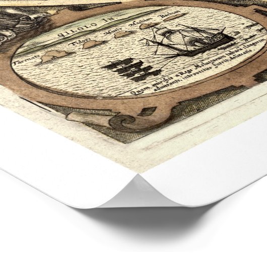 Rond de Wereld Drake Map - 1595 Poster (Hoek)