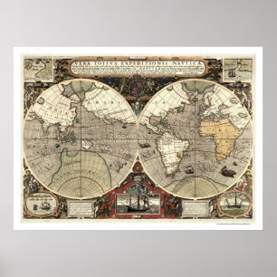 Rond de Wereld Drake Map - 1595 Poster