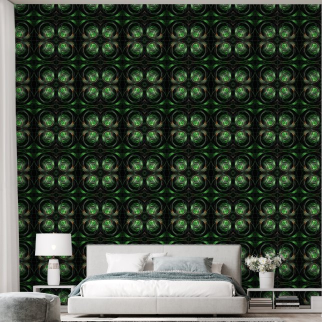Rond de Wereld Groene Abstracte Kunst Behang (Slaapkamer)
