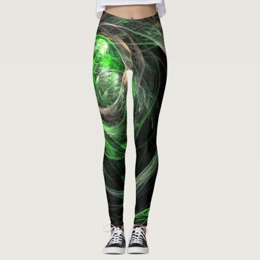 Rond de Wereld Groene Abstracte Kunst Leggings (Voorkant)