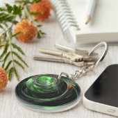 Rond de Wereld Groene Abstracte Kunst Sleutelhanger (Voorkant Rechts)
