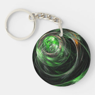 Rond de Wereld Groene Abstracte Kunst Sleutelhanger