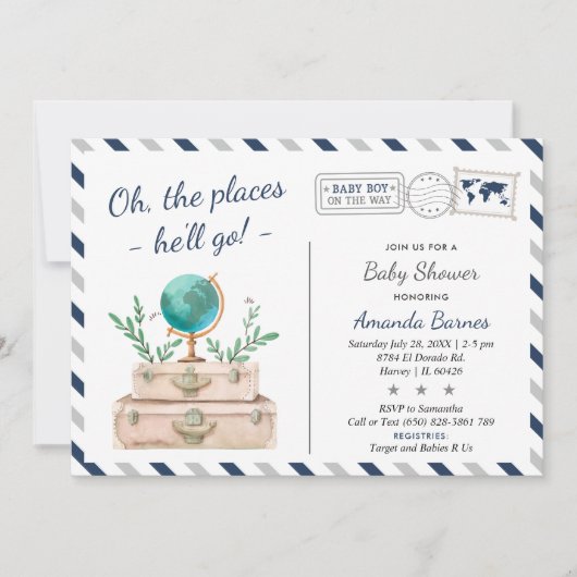 Rond de wereld rondreis babyjongen kaart (Voorkant)