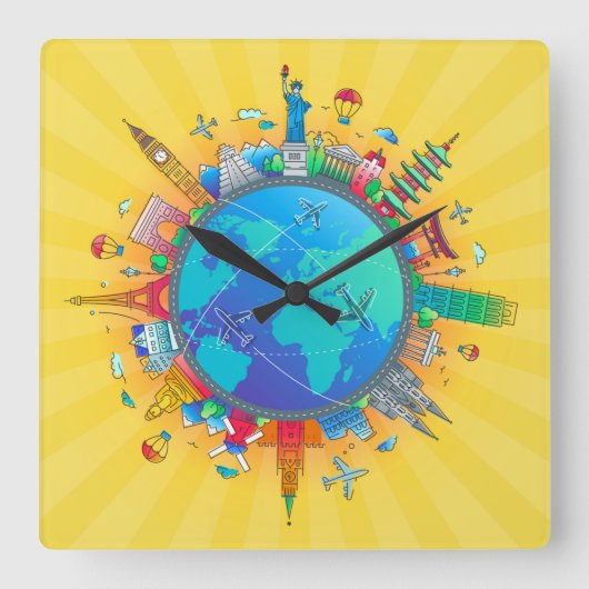 Rond de Wereld Vierkante Klok (Voorkant)