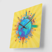 Rond de Wereld Vierkante Klok (Hoek)