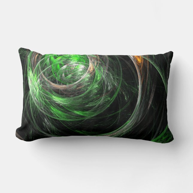 Rond de World Green Abstract Art Lumbar Pillow Kussen (Voorkant)