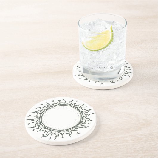 Rond de Zon - Zwarte en Witte Tekening Zandsteen Onderzetter (Zijkant)