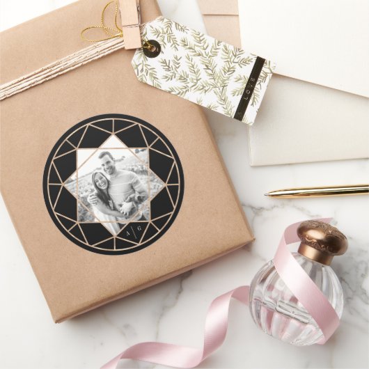 Rond diamant Geometric Stylish Chic Weduwfoto Ronde Sticker (Geschenken)