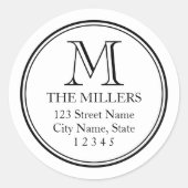 Rond Editable Achtergrond Naam Monogram Adres Ronde Sticker (Voorkant)
