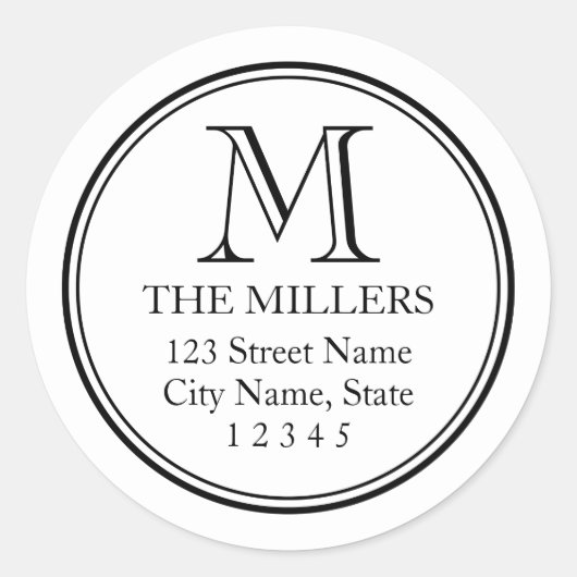 Rond Editable Achtergrond Naam Monogram Adres Ronde Sticker (Voorkant)