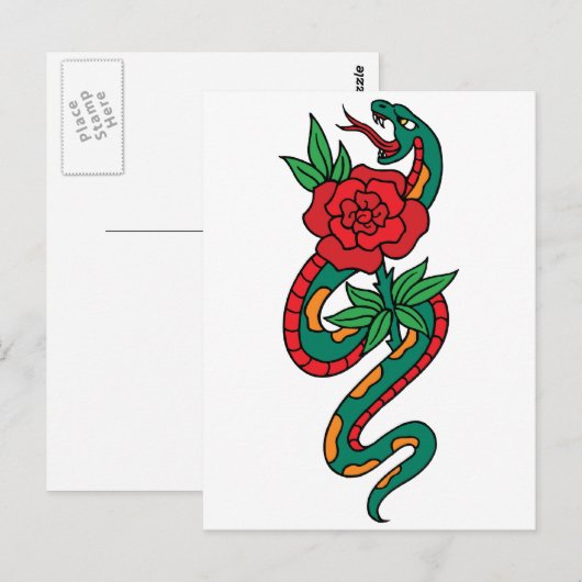 Rond een rode roze Tattoo Briefkaart (Voorkant / Achterkant)