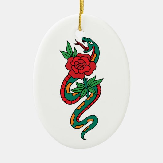 Rond een rode roze Tattoo Keramisch Ornament (Voorkant)