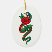 Rond een rode roze Tattoo Keramisch Ornament (Achterkant)