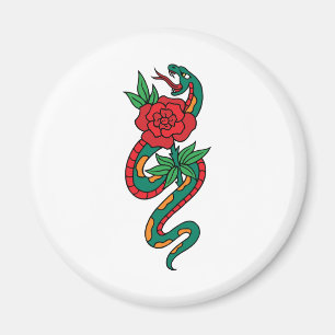 Rond een rode roze Tattoo Magneet