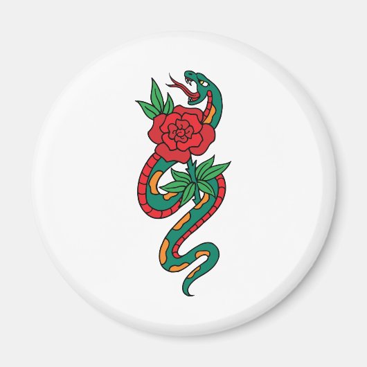 Rond een rode roze Tattoo Magneet (Voorkant)