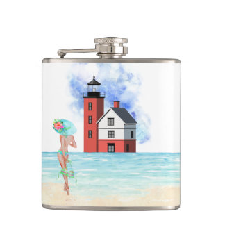 Rond-eilandvuurtoren Vinyl Wrapped Flask Heupfles