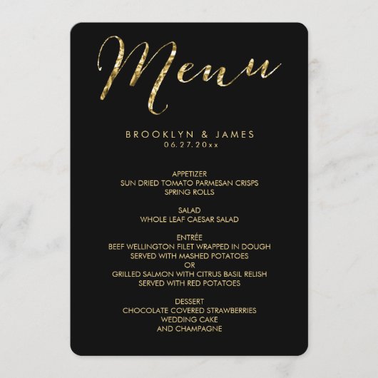 Rond Elegant Black WeddenMenu met Gold Foil Menu (Voorkant)