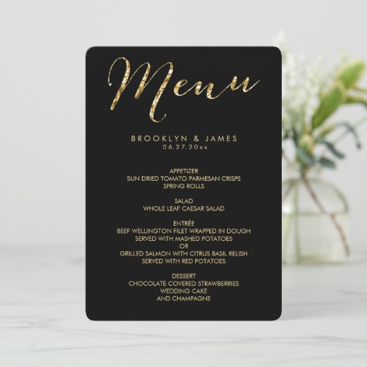 Rond Elegant Black WeddenMenu met Gold Foil Menu (Staand voorkant)