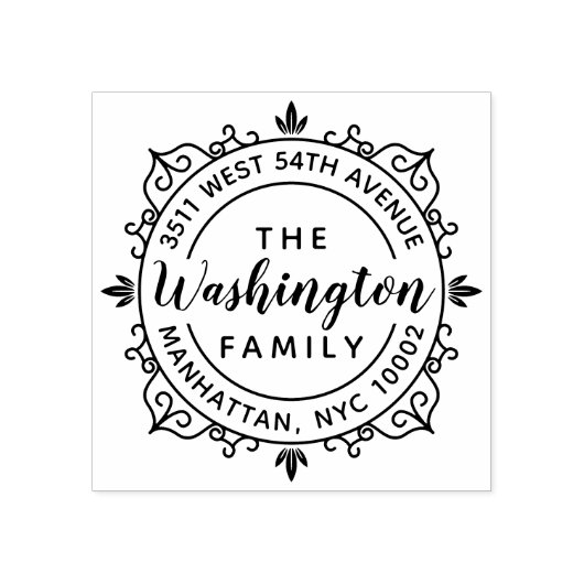 Rond Elegant Script Familienaam Retouradres Rubberstempel (Afrduk)