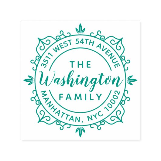 Rond Elegant Script Familienaam Retouradres Zelfinktende Stempel (Design)