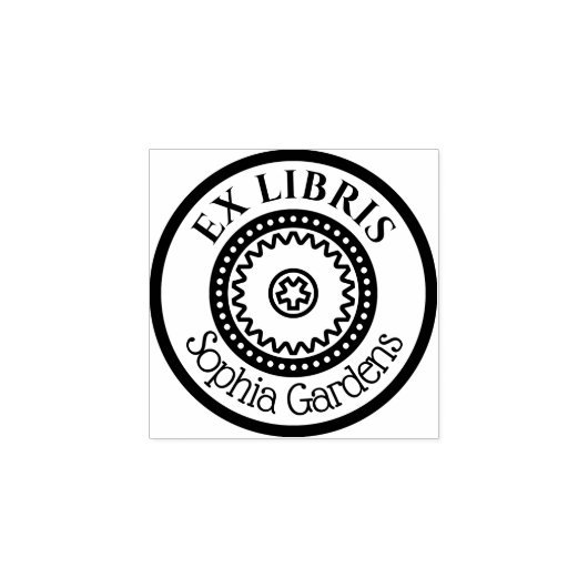 Rond Ex Libris Decoratief - Gears Motif Rubberstempel (Afrduk)