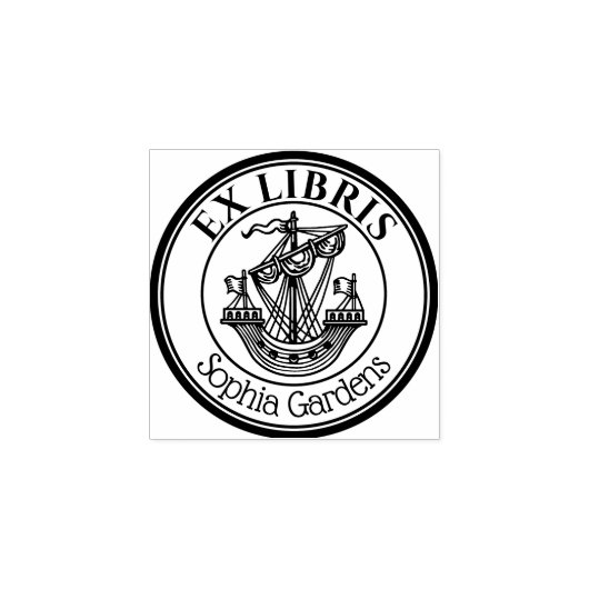 Rond Ex Libris Lymphad Motif Rubber Stempel (Afrduk)