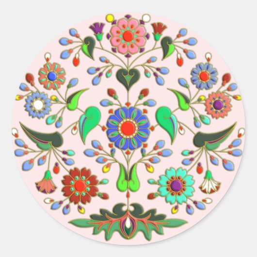 Rond floreel gelukkig ornament ronde sticker (Voorkant)