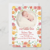 Rond foto bloemenschildering waterverf geboorte aankondiging (Voorkant)