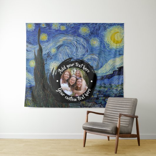 Rond foto/logo en aangepaste tekst | Volledig bewe Wandkleed (In Situ (horizontaal))