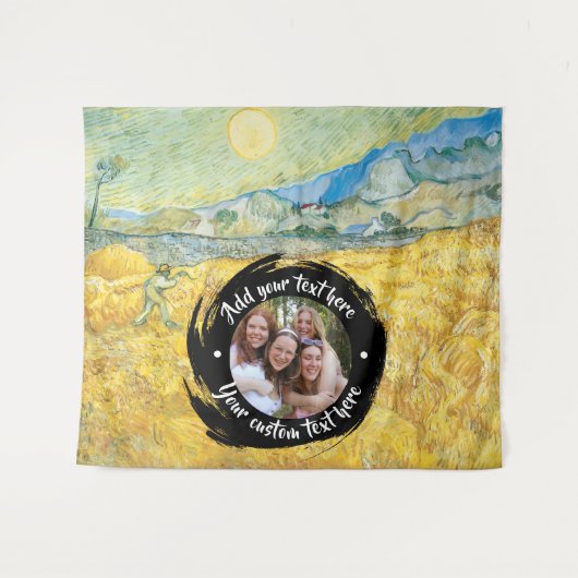 Rond foto/logo en aangepaste tekst | Volledig bewe Wandkleed (Voorkant (horizontaal))