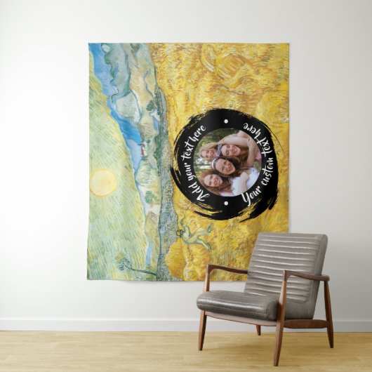 Rond foto/logo en aangepaste tekst | Volledig bewe Wandkleed (In situ)